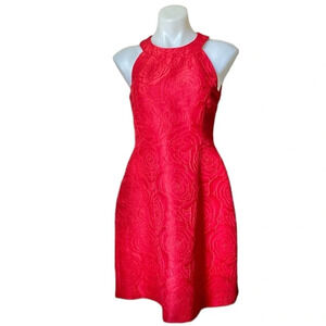 CALVIN KLEIN |  Women's Red Floral Jacquard Fit & Flare Halter Dress Size 12